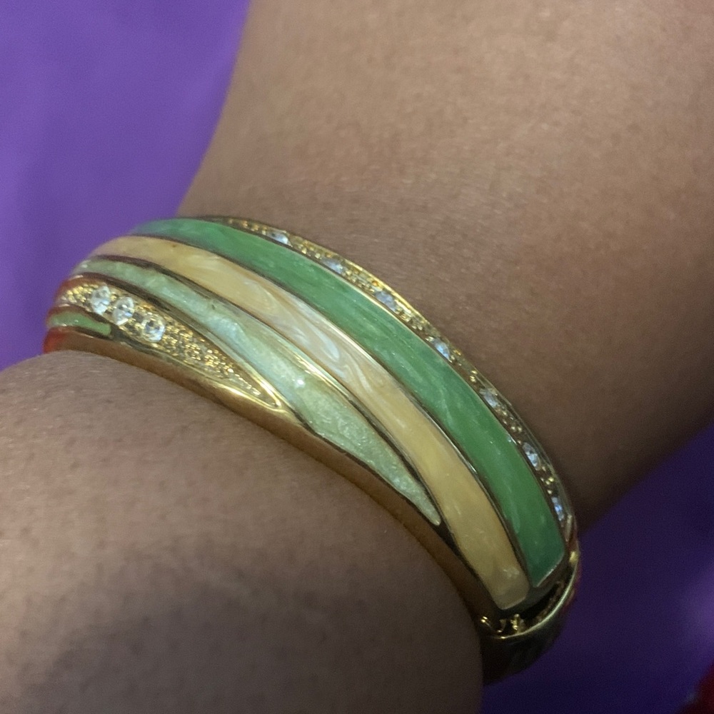 Elegant Gold and Green Bangle Bracelet